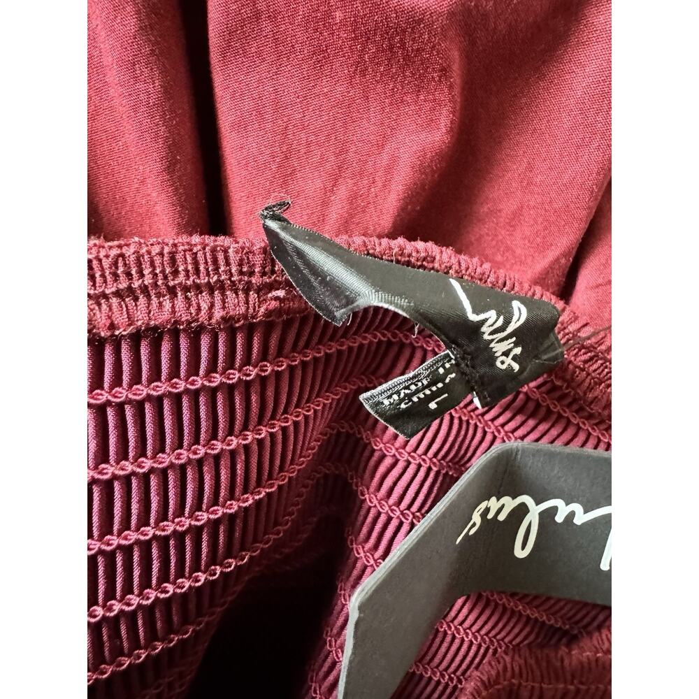 NWD Lulus Tandria Burgundy Smocked Sleeveless Midi Dress Size Large - Picture 9 of 9